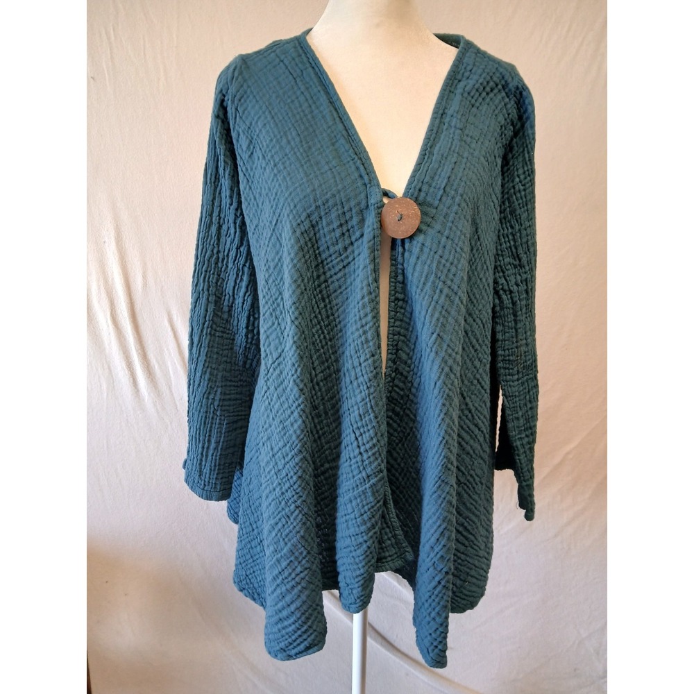 Guaze Cotton Draped Tunic Muslin Minimalist Boho Teal Lagenlook